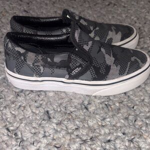 Vans Black and Gray Camo Slip-Ons 12.5 Youth